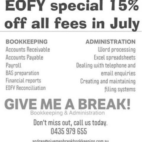 GIVE ME A BREAK! Bookkeeping & Administration - Accountants Perth 0